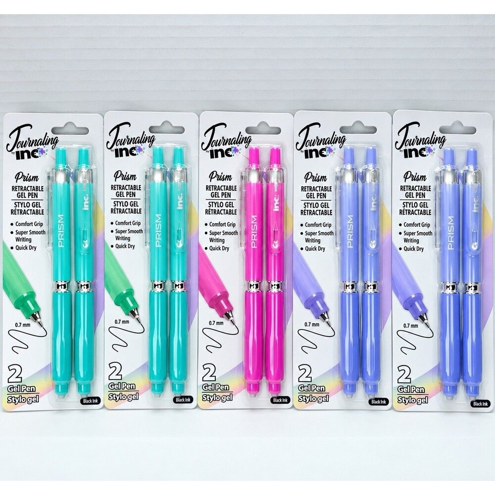 Journaling by INC Prism Retractable Gel Pens 0.7mm Black Ink 5 Packs of 2 NEW